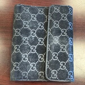 Gucci Monogram Black Suede agenda Wallet